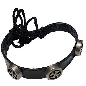 Gothic Metal Cross Accent Black Leather Bracelet Steampunk Jewelry Unisex